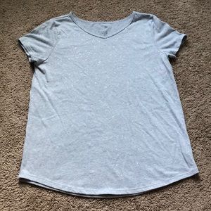 SO Top Girls Size 16 Light Gray Sparkles Short Sleeve V-Neck